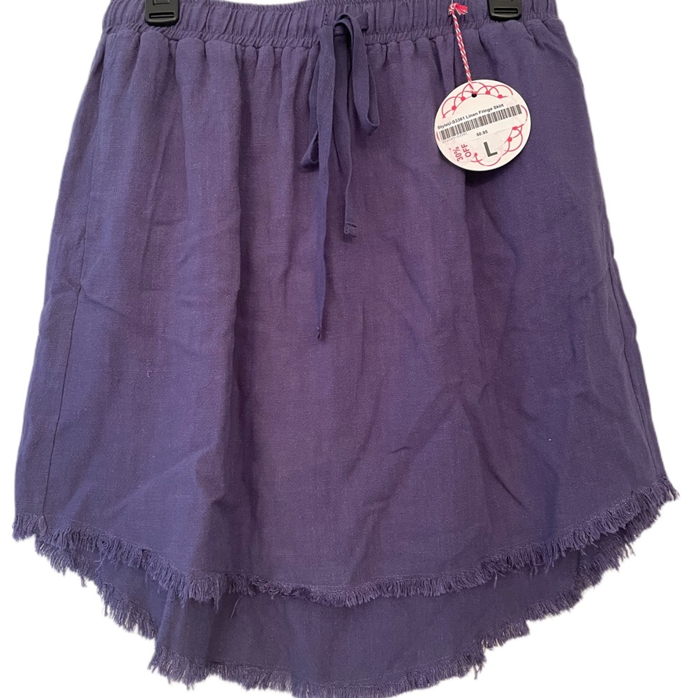 Linen Fringe Skirt L
